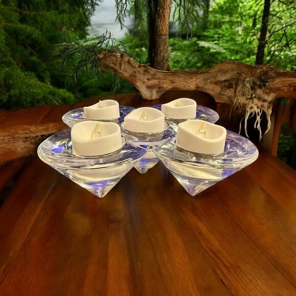 Modern Crystal Votive Candle Holder–5 Cone Geometric Design–Glass Tealight - Picture 7 of 9